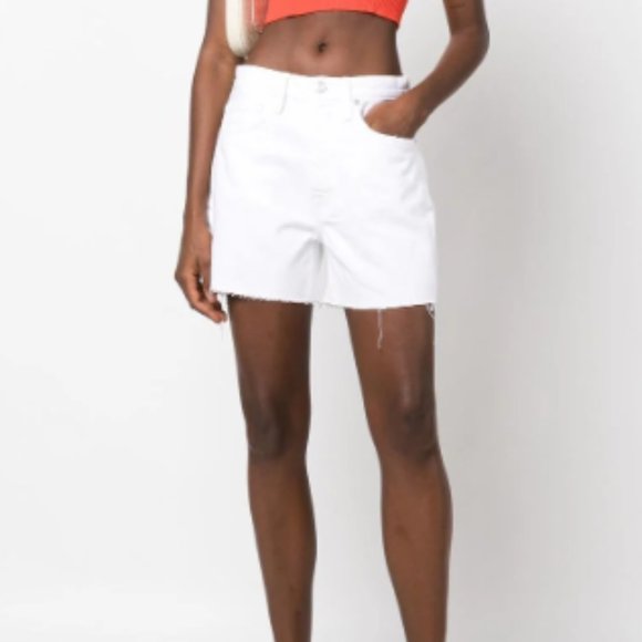 FRAME High-rise Flared Denim Shorts Blanc